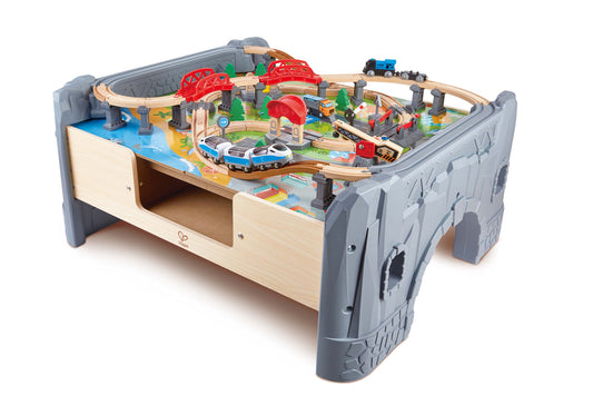 Hape 70 Piece Railway Train & Table Set with Battery Powered Locomotive