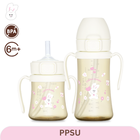Grosmimi Cream Bunny PPSU Straw Cup 300ml (Milk)