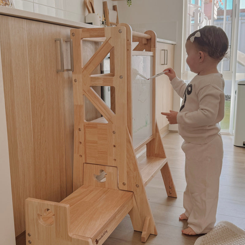 My Duckling JALA Deluxe Solid Wood Adjustable Learning Tower - Flag with Duck Handle