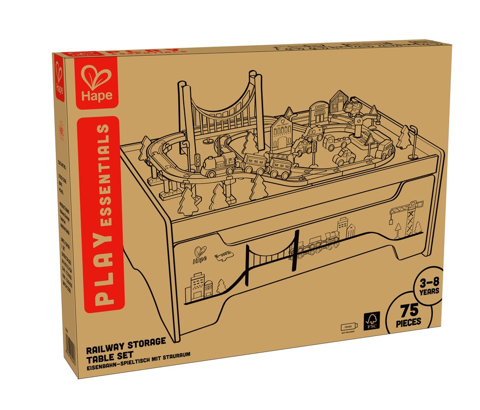 Hape Play Essentials 75pc Railway Storage Table