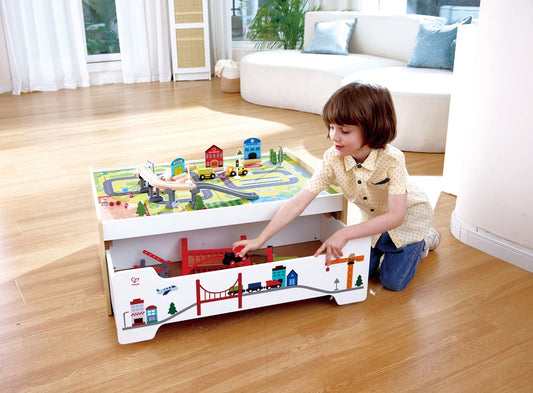 Hape Play Essentials 75pc Railway Storage Table