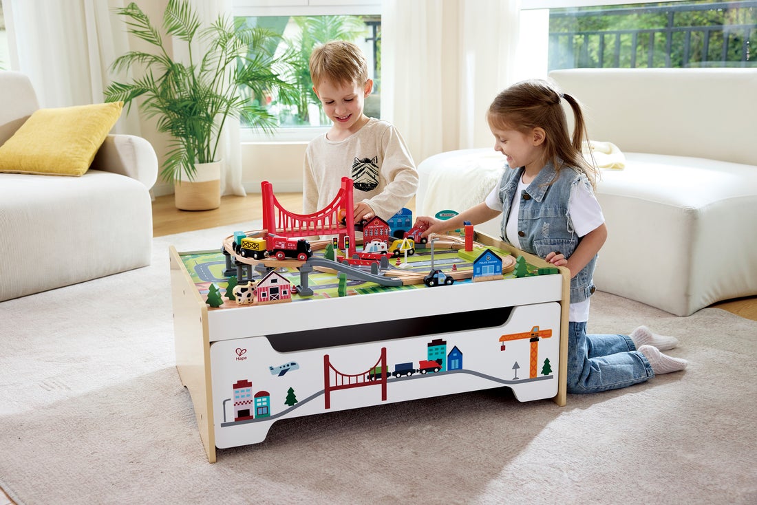 Hape Play Essentials 75pc Railway Storage Table