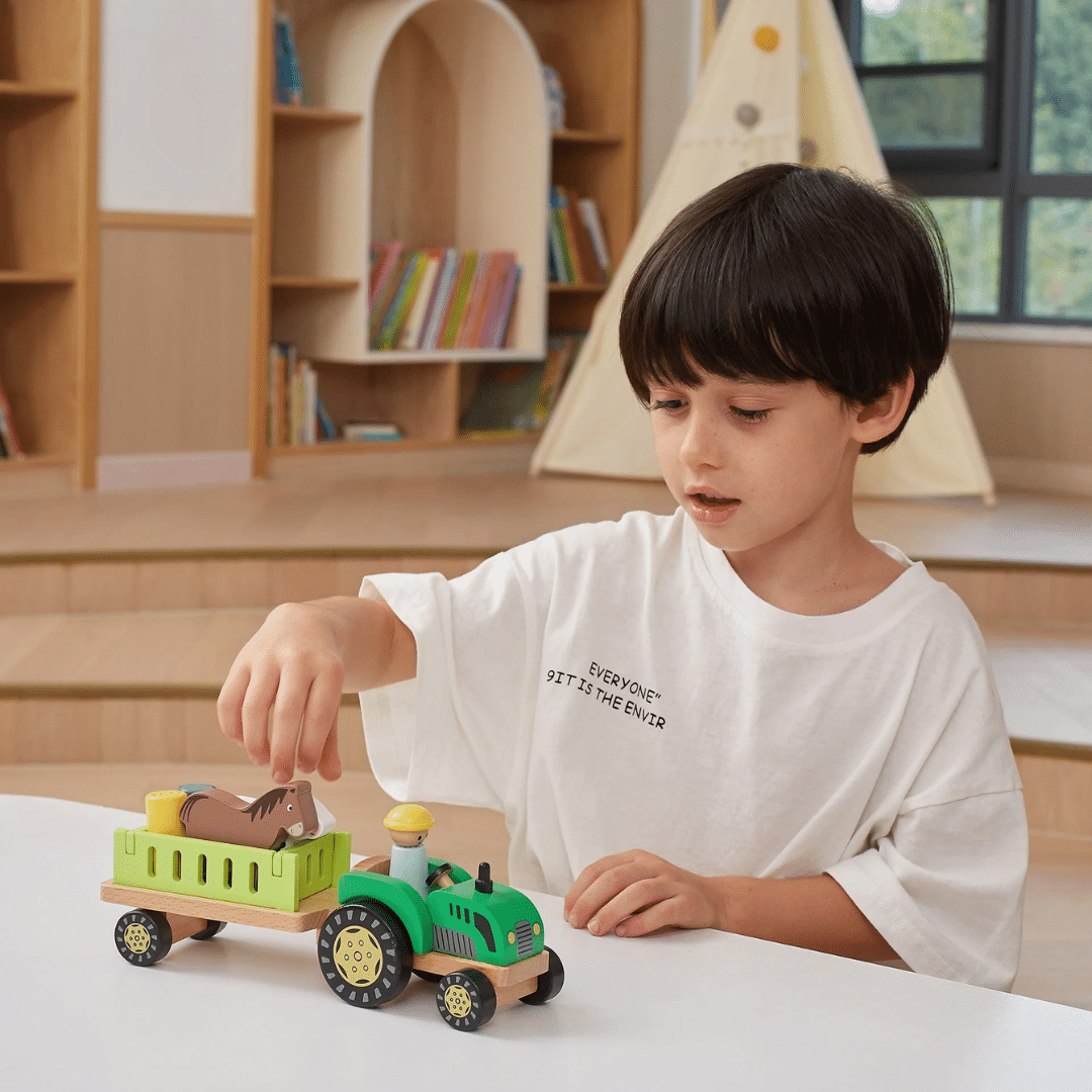 Viga Wooden Farm Tractor Set