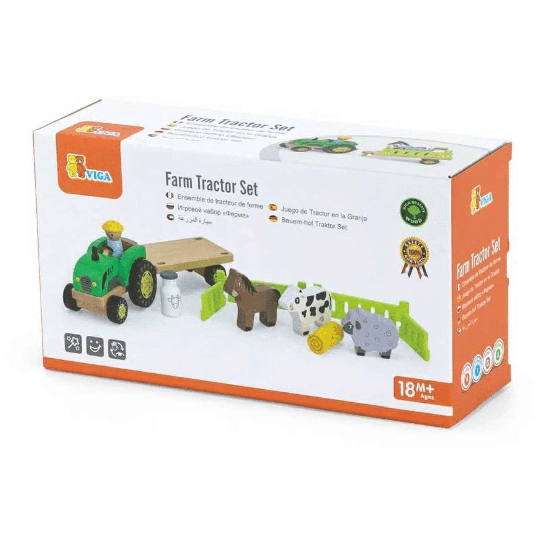 Viga Wooden Farm Tractor Set
