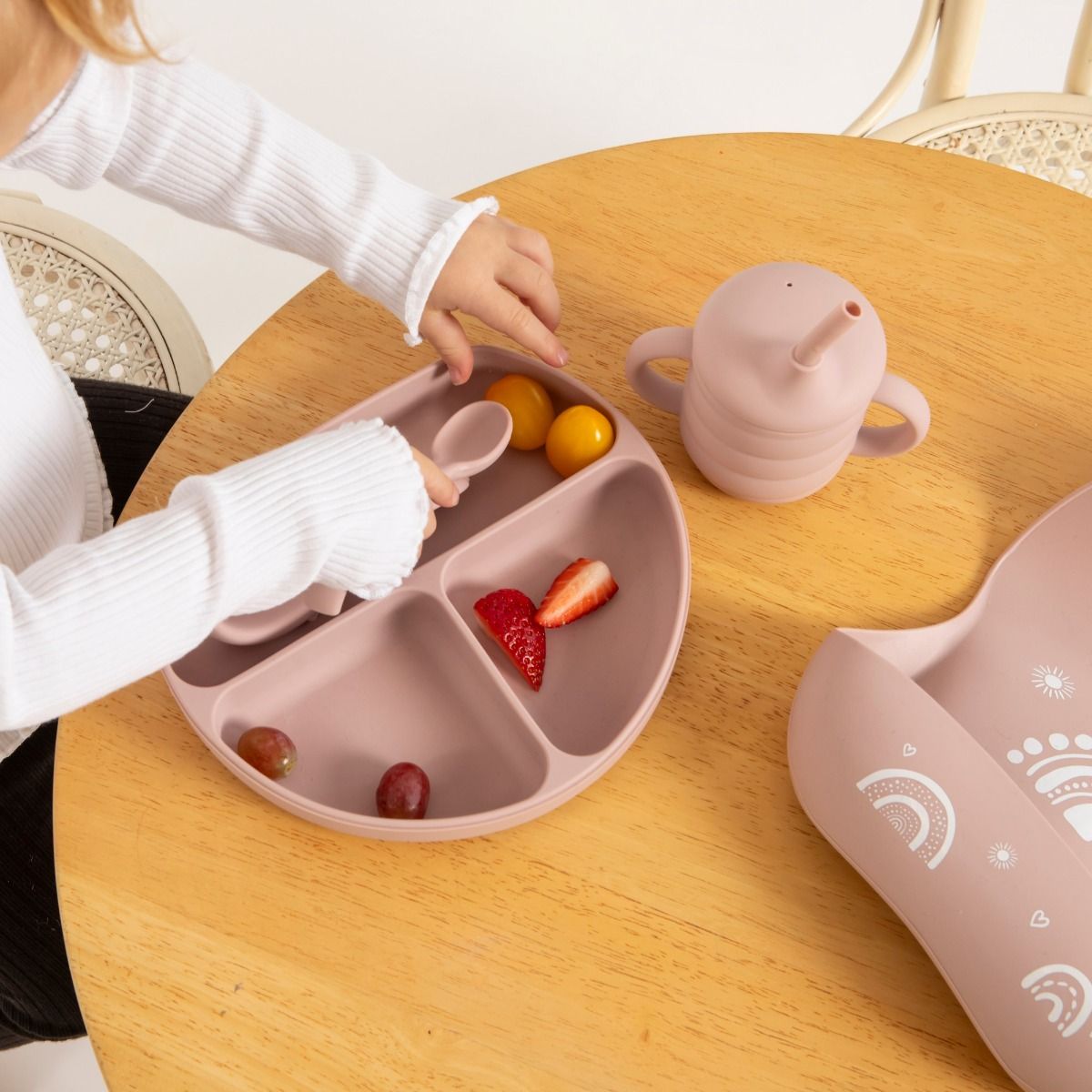 All4Ella Curved Silicone Spoon 2 Pack - Dusty Pink