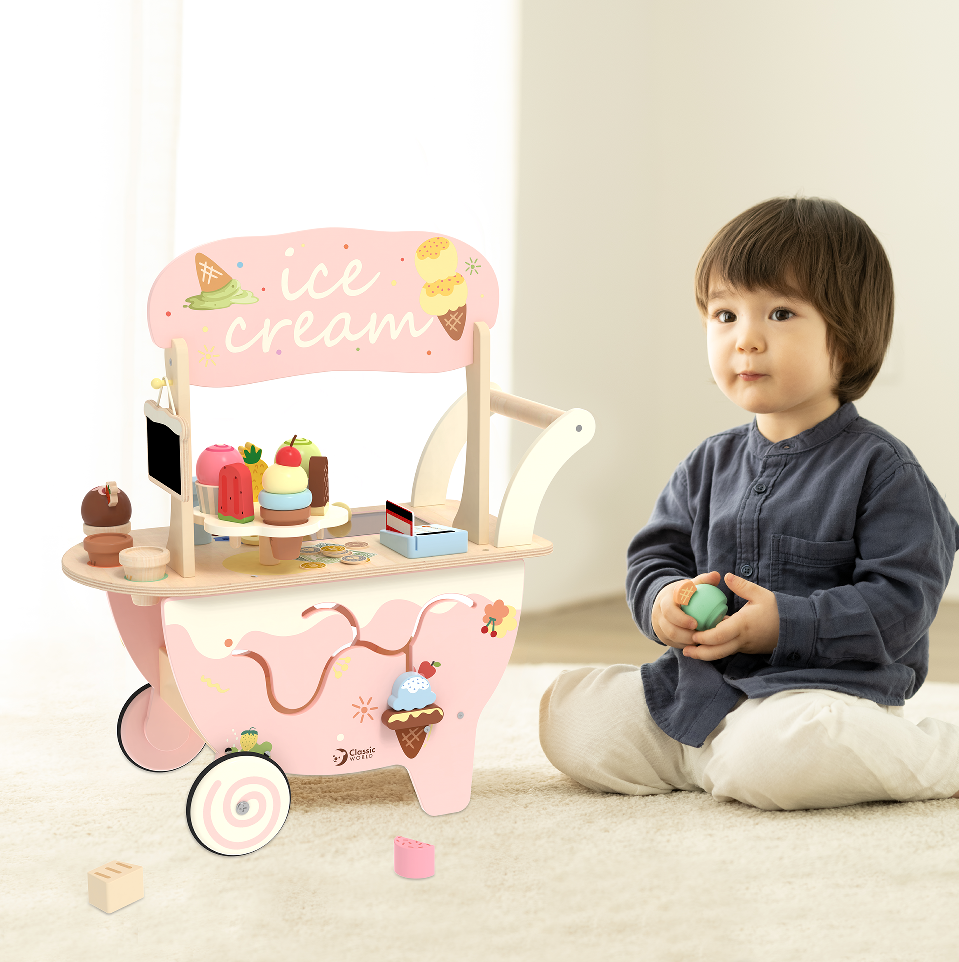 Classic World Ice Cream Cart - Wooden Walker & Pretend Play Set
