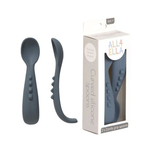 All4Ella Curved Silicone Spoon 2 Pack - Slate Blue