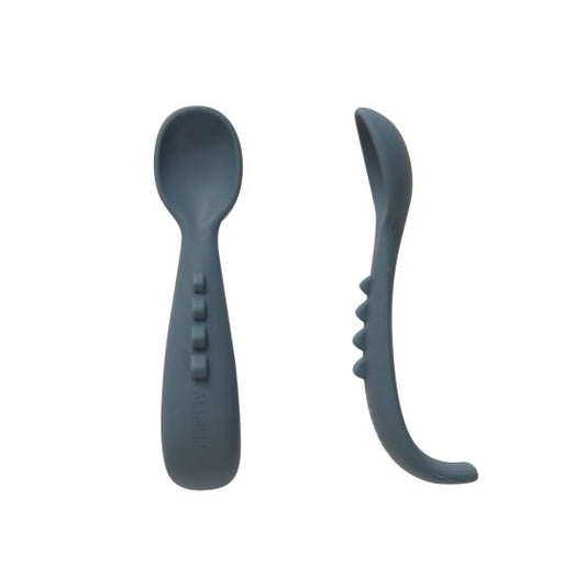 All4Ella Curved Silicone Spoon 2 Pack - Slate Blue