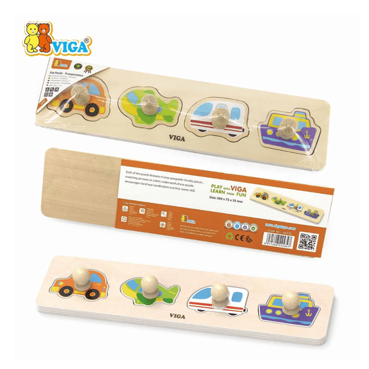 Viga Wooden Transportation Knob Puzzle (4pc)