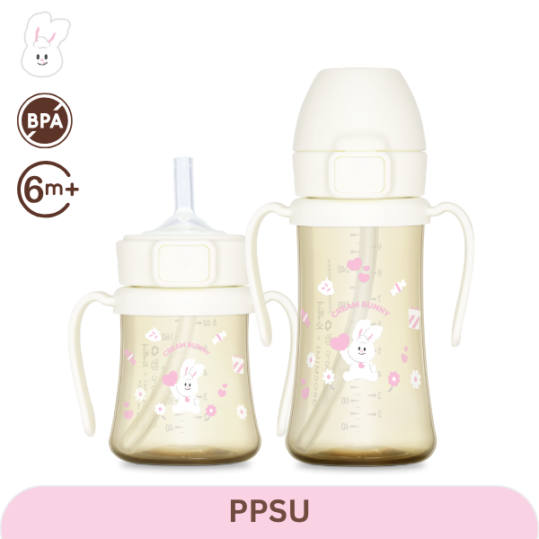 Grosmimi Cream Bunny PPSU Straw Cup 200ml (Milk)