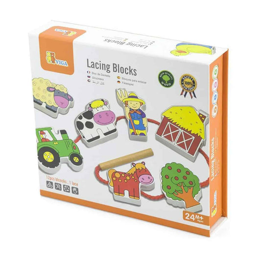 Viga Wooden Farm Animals Lacing Blocks