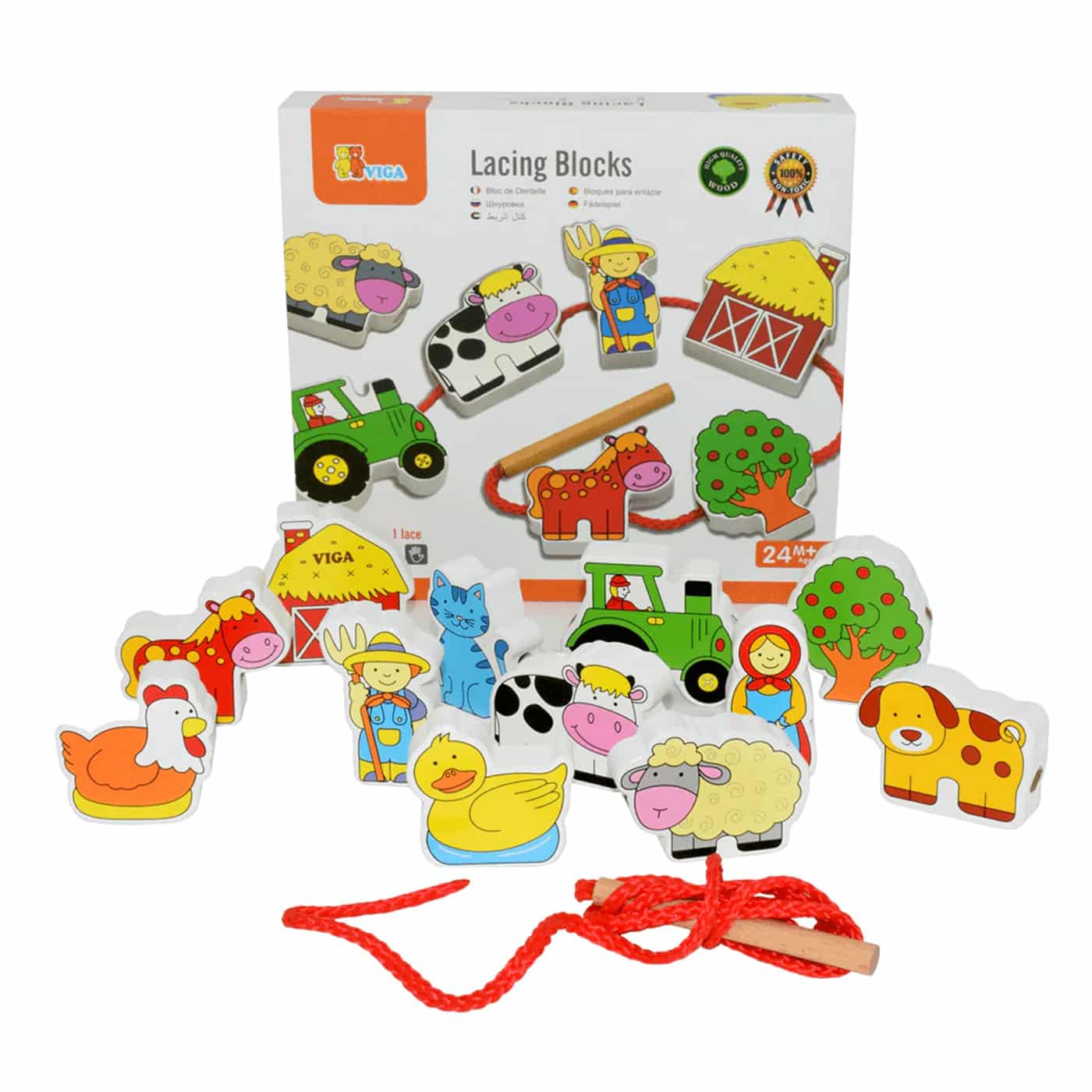 Viga Wooden Farm Animals Lacing Blocks
