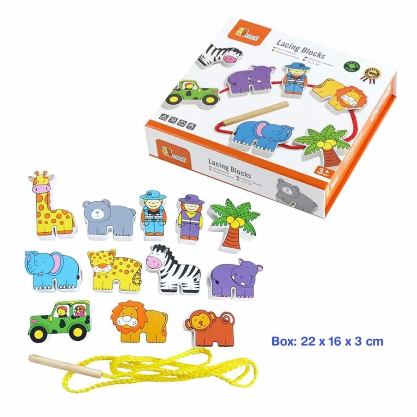 Viga Wooden Wild Animals Lacing Blocks