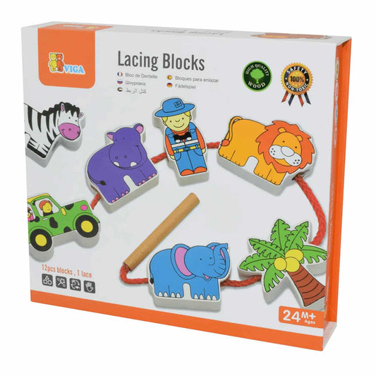 Viga Wooden Wild Animals Lacing Blocks