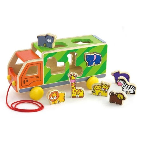 Viga Wooden Zoo Animal Truck & Shape Sorter