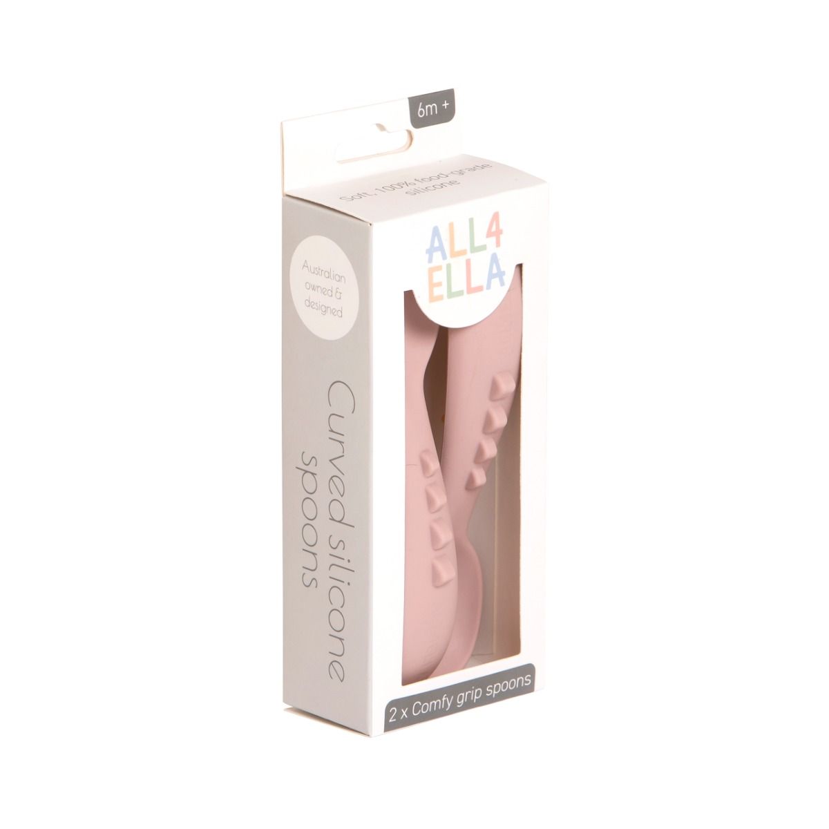 All4Ella Curved Silicone Spoon 2 Pack - Dusty Pink