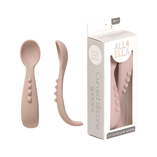 All4Ella Curved Silicone Spoon 2 Pack - Dusty Pink