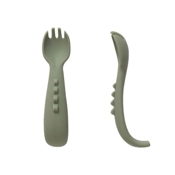 All4Ella Curved Silicone Fork 2 Pack - Olive