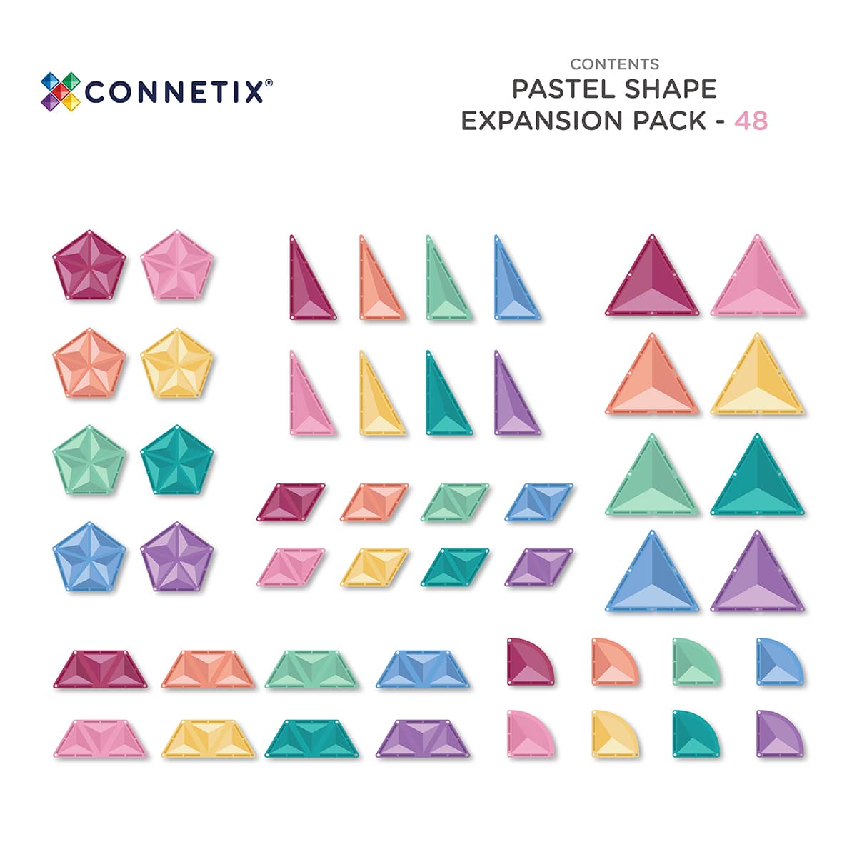 Connetix Tiles 48 Piece Pastel Shape Expansion Pack