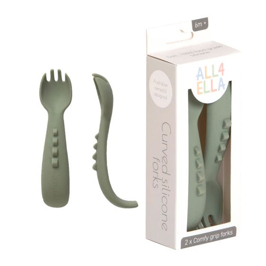 All4Ella Curved Silicone Fork 2 Pack - Olive