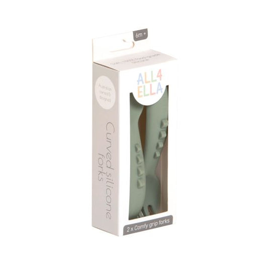 All4Ella Curved Silicone Fork 2 Pack - Olive