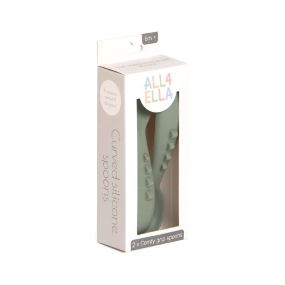 All4Ella Curved Silicone Spoon 2 Pack - olive