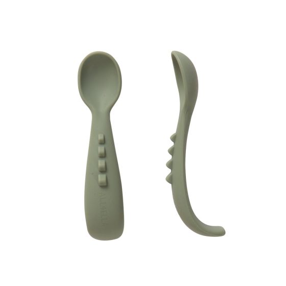 All4Ella Curved Silicone Spoon 2 Pack - olive