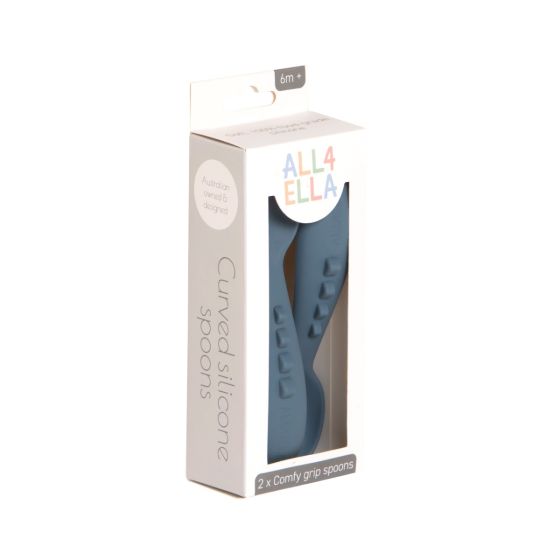 All4Ella Curved Silicone Spoon 2 Pack - Slate Blue