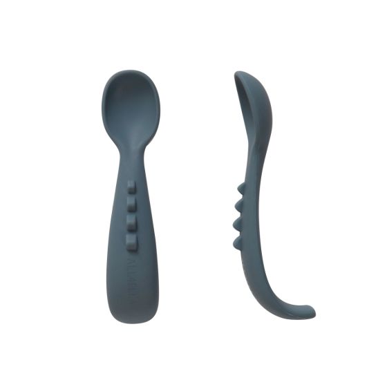 All4Ella Curved Silicone Spoon 2 Pack - Slate Blue